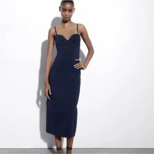 Zara Dress Fitted Knit Dress Navy Blue